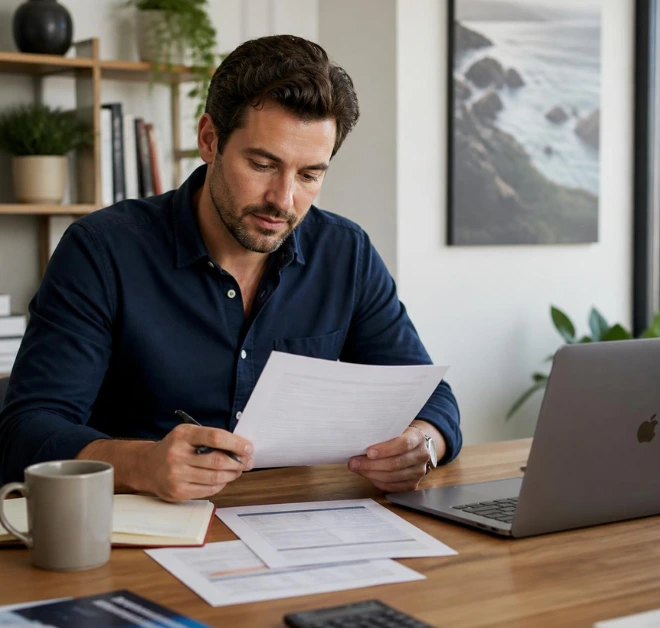 Australian borrower reviewing personal loan documents while considering options with adverse credit history