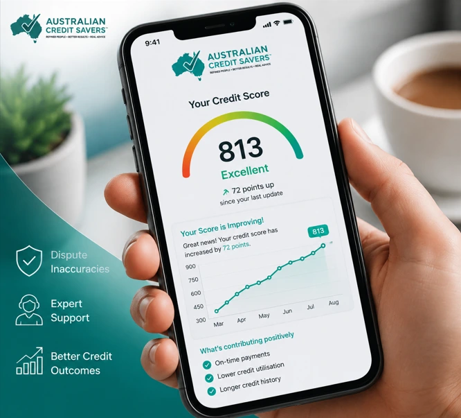 Credit score improvement shown on mobile screen for Australian Credit Savers
